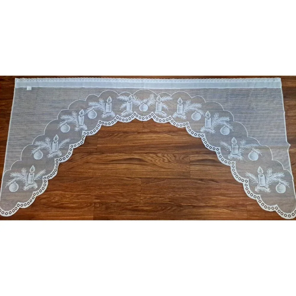 White Lace Swag Valance Christmas Candles Ornament Cottage Country 70x36